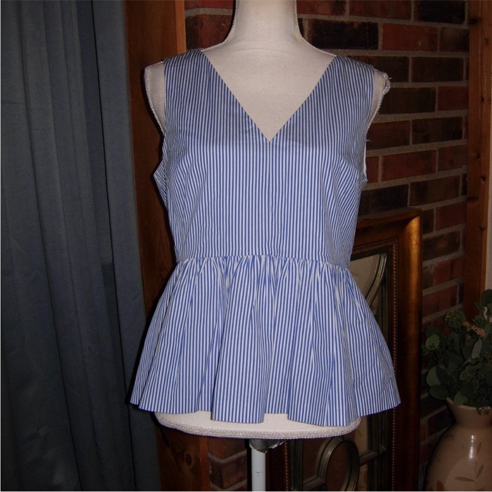J Crew Blue Striped Sleeveless Peplum